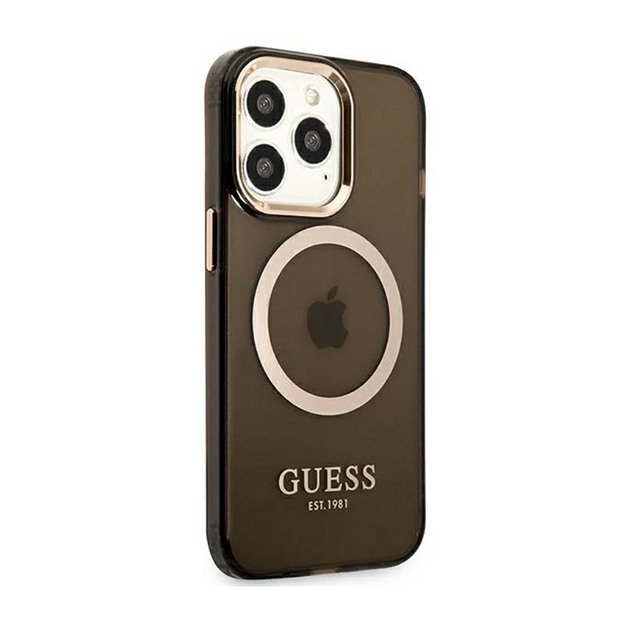 „Guess Gold Outline“ permatomas „MagSafe“ – dėklas, skirtas „iPhone 13 Pro Max“ (juodas)