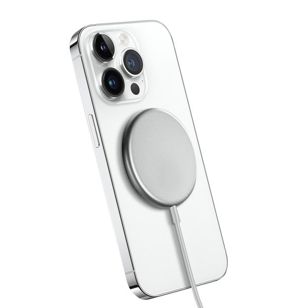 Crong MagSpot – aliuminio belaidis įkroviklis MagSafe (sidabro baltas) 13