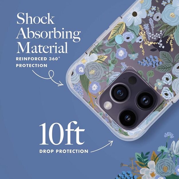 Skaidrus šautuvų popierius – dėklas, skirtas iPhone 14 Pro (Garden Party Blue) 23