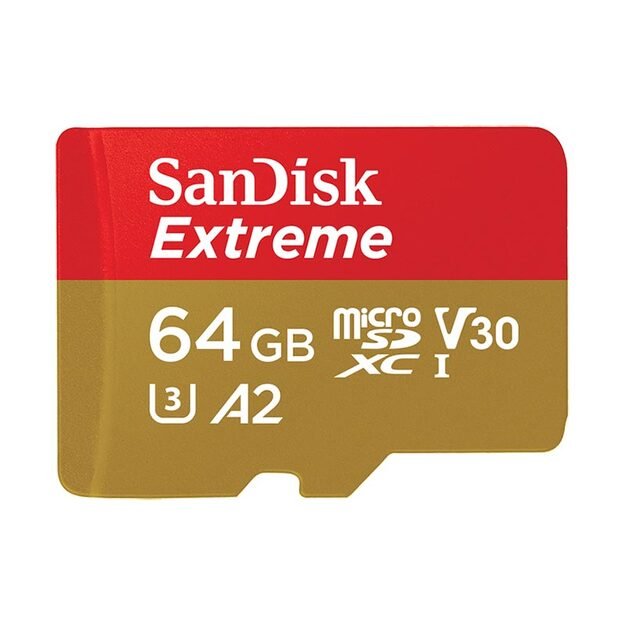 SanDisk Extreme microSDXC - Atminties kortelė 64 GB A2 V30 UHS-I U3 170/80 MB/s su adapteriu