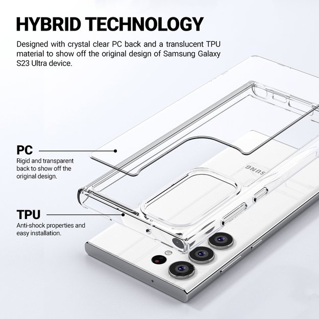 Crong Crystal Shield Cover – apsauginis dėklas, skirtas Samsung Galaxy S23 Ultra (skaidrus)