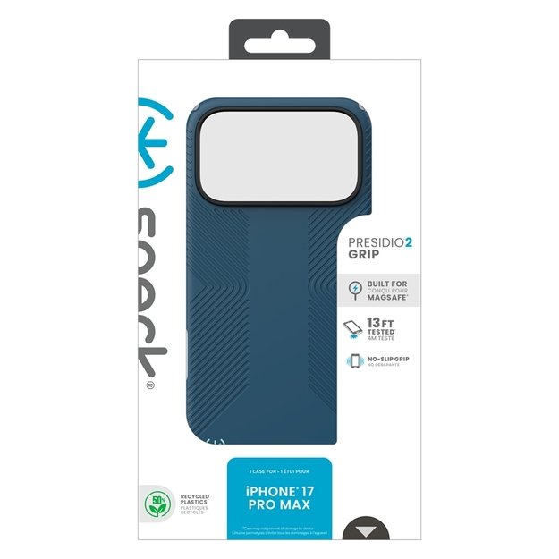 Speck Presidio2 Grip MagSafe - iPhone 17 Pro Max Case (Deep Sea/Silver Metallic) 11