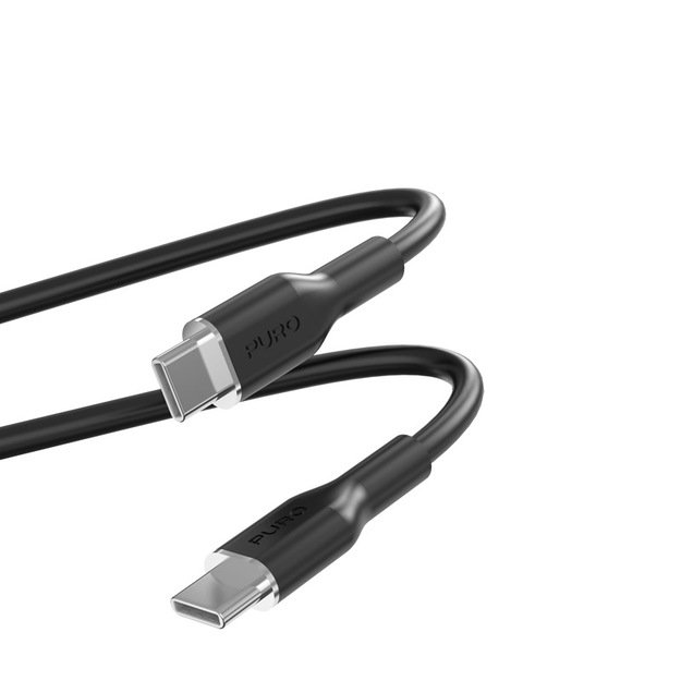 PURO ICON minkštas kabelis – USB-C ir USB-C kabelis 1,5 m (juodas)