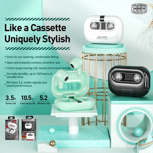 WEKOME VA06 Vanguard serija – Bluetooth V5.2 TWS belaidės ausinės su įkrovimo dėklu (žalia) 32