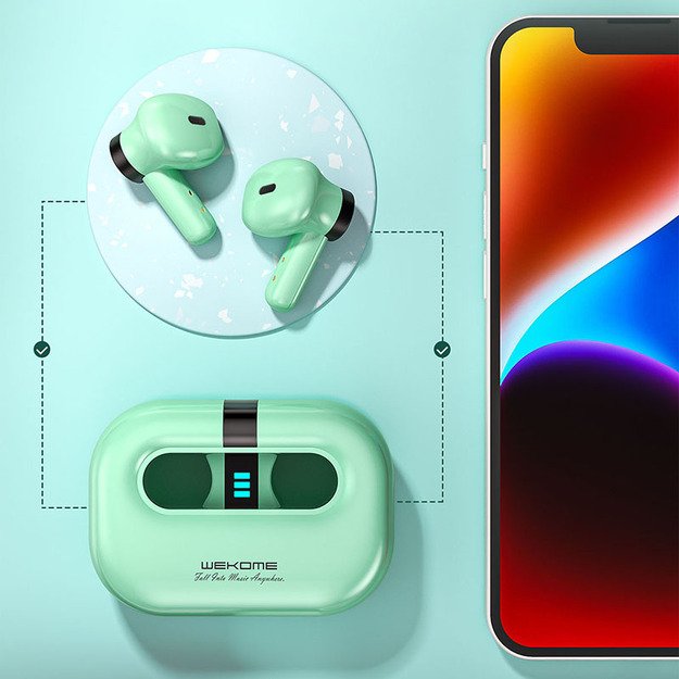 WEKOME VA06 Vanguard serija – Bluetooth V5.2 TWS belaidės ausinės su įkrovimo dėklu (žalia) 41
