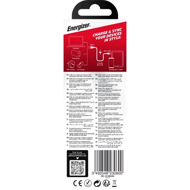 Energizer Classic – USB-A prie Micro USB jungiamasis laidas, 1,2 m (juodas) 4