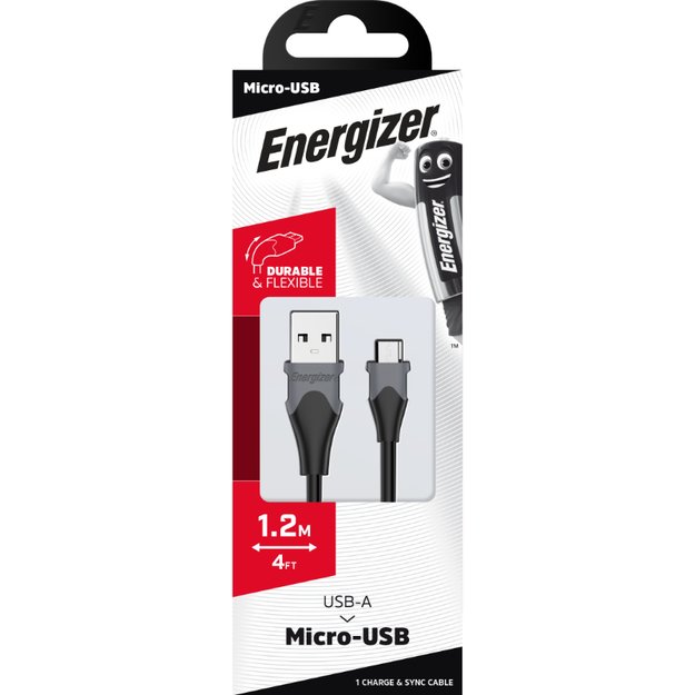 Energizer Classic – USB-A prie Micro USB jungiamasis laidas, 1,2 m (juodas)