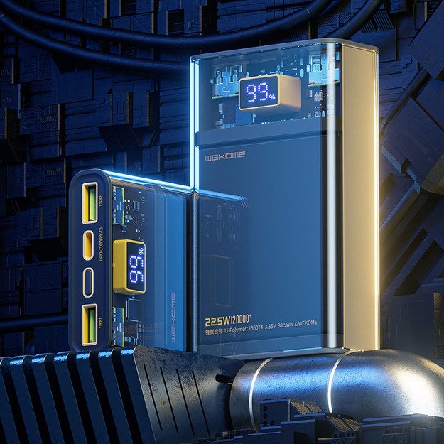 WEKOME WP-321 Vanguard serija – maitinimo blokas 20000 mAh Super Charging PD 20W + QC 22.5W (juodas / skaidrus) 15