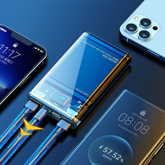 WEKOME WP-321 Vanguard serija – maitinimo blokas 20000 mAh Super Charging PD 20W + QC 22.5W (juodas / skaidrus) 20