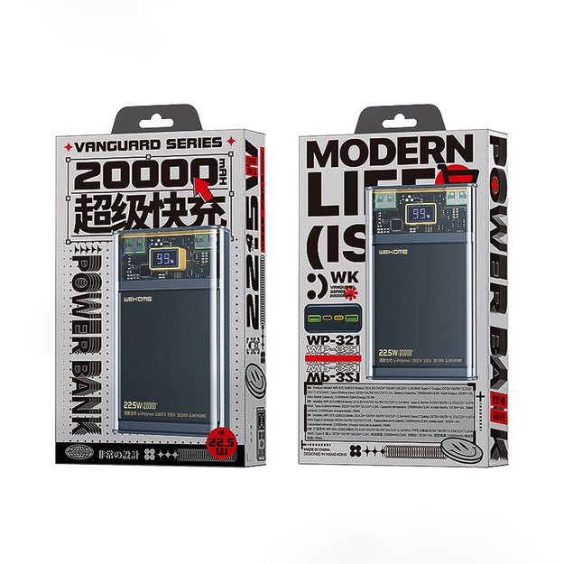WEKOME WP-321 Vanguard serija – maitinimo blokas 20000 mAh Super Charging PD 20W + QC 22.5W (juodas / skaidrus) 14
