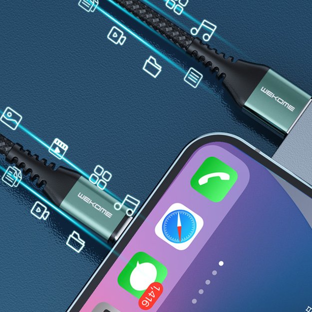 WEKOME WDC-170 Raython serija – trys viename USB-A į USB-C + Lightning + Micro USB 1,2 m greito įkrovimo PD laidas (sidabrinis) 30