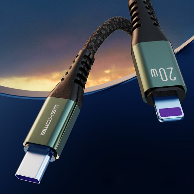 WEKOME WDC-170 Raython serija – trys viename USB-A į USB-C + Lightning + Micro USB 1,2 m greito įkrovimo PD laidas (sidabrinis)