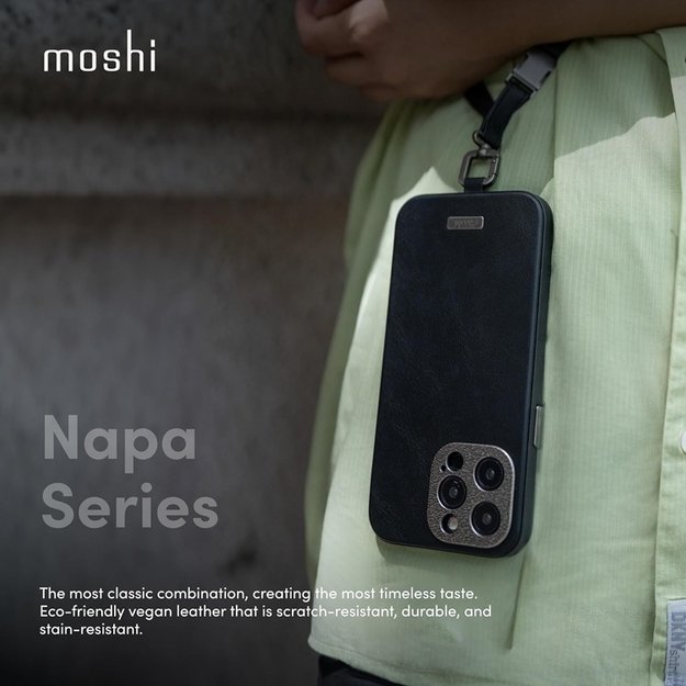 Moshi Napa MagSafe – odinis dėklas, skirtas iPhone 15 Pro (Woodsmoke Brown) 9