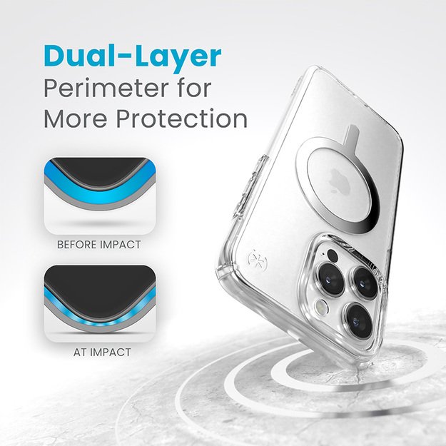 Speck Presidio Perfect-Clear MagSafe – dėklas, skirtas iPhone 15 Pro Max (skaidrus / chromo apdaila / ramus sidabras) 4