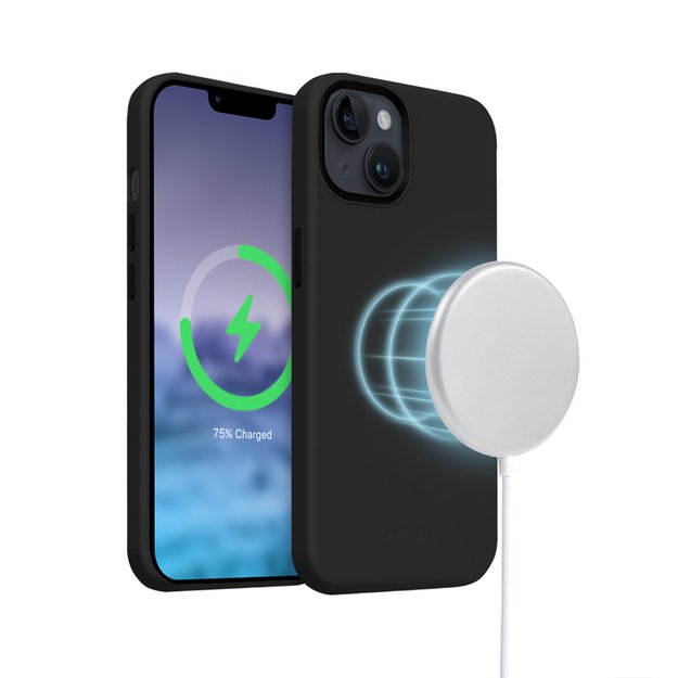 Crong Color Cover LUX Magnetic – dėklas, skirtas iPhone 15 Plus MagSafe (juodas)