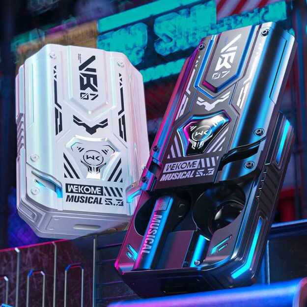 WEKOME VB07 Mecha serija – Bluetooth V5.3 TWS belaidės ausinės su įkrovimo dėklu (balta) 4