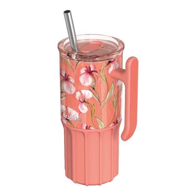 Quokka Umi - 720 ml Stainless Steel Thermal Mug with Straw and Silicone Coaster (Floral Coral) 1
