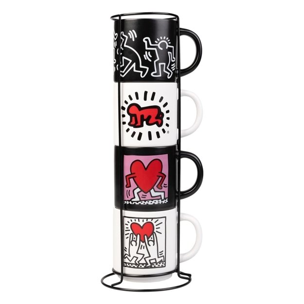 Keith Haring - Set of 4 ceramic mugs with stand 300 ml 1