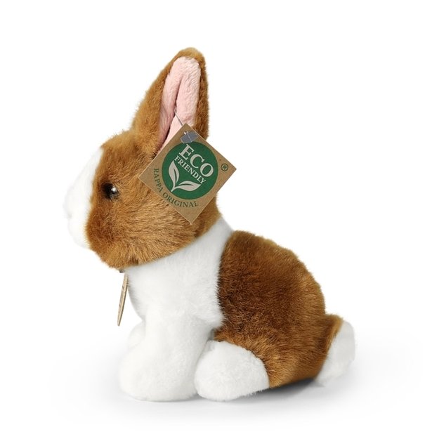 Rappa - Plush realistic mascot rabbit white and brown sitting 16 cm Eco-Friendly 3