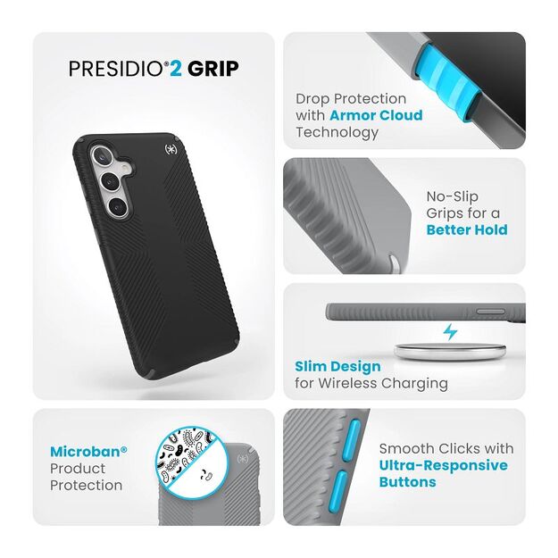 Speck Presidio2 Grip – dėklas, skirtas Samsung Galaxy S24+ (juodas / šiferio pilkas / baltas) 21