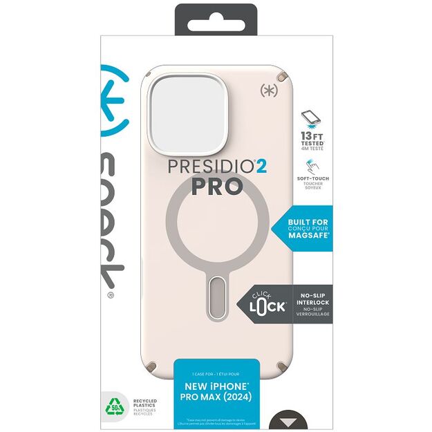 Speck Presidio2 Pro ClickLock & MagSafe – iPhone 16 Pro Max dėklas (balintas kaulas / „Heirloom Gold“ / Hazel Brown)