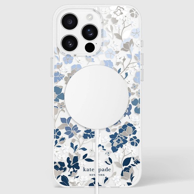 Kate Spade Niujorko apsauginiai brangakmeniai „MagSafe“ – „iPhone 16 Pro Max“ dėklas (mėlyna gėlių lova) 19
