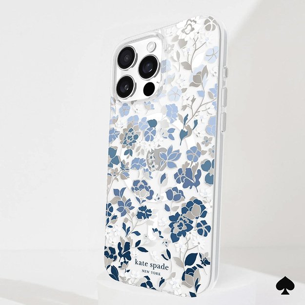 Kate Spade Niujorko apsauginiai brangakmeniai „MagSafe“ – „iPhone 16 Pro Max“ dėklas (mėlyna gėlių lova) 25