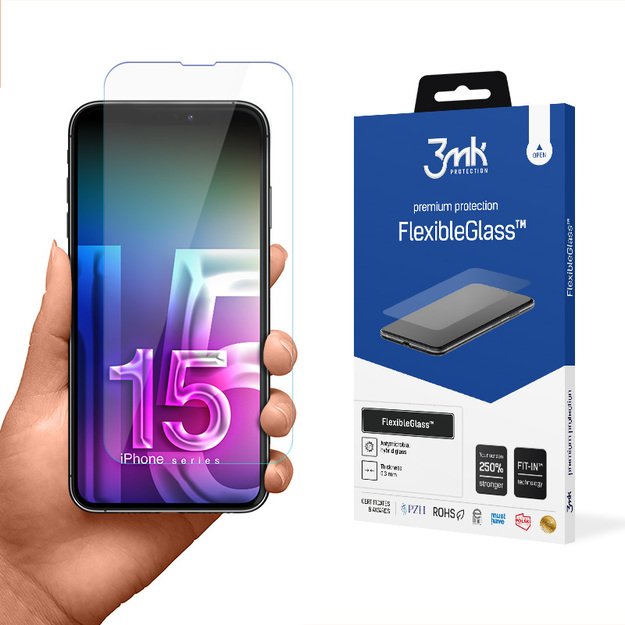 3mk FlexibleGlass – hibridinis stiklas, skirtas iPhone 15 Pro