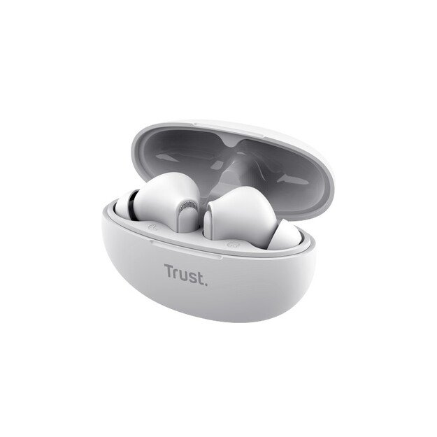 Trust Yavi – belaidės „Bluetooth TWS“ ausinės su įkrovimo dėklu ir ENC (baltos spalvos)