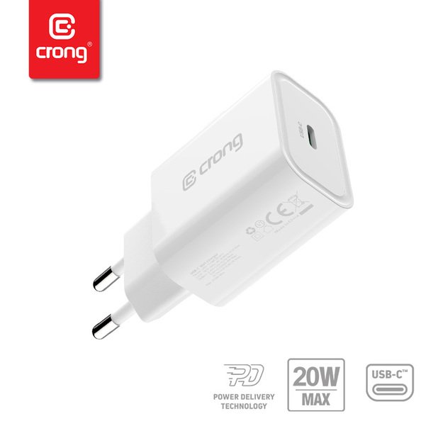 Crong USB-C kelioninis įkroviklis – sieninis įkroviklis USB-C maitinimo tiekimas 20 W (baltas)