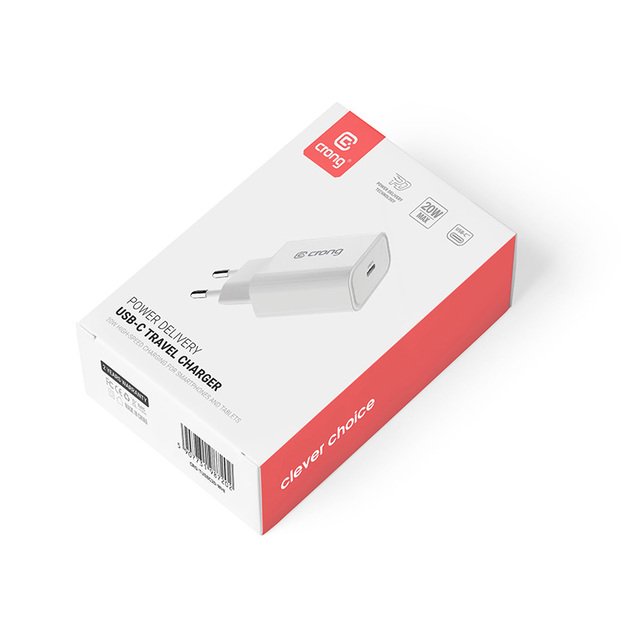 Crong USB-C kelioninis įkroviklis – sieninis įkroviklis USB-C maitinimo tiekimas 20 W (baltas)