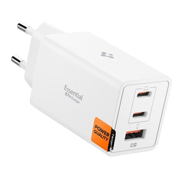 Spigen Essential EE673EU GaN Pro - Wall Charger 2x USB-C + USB-A 67W (White)