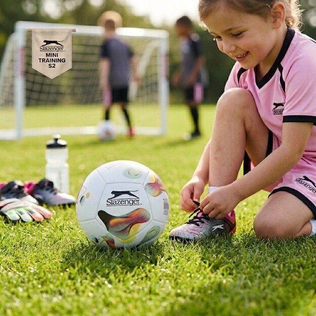 Slazenger - Mini Training Football for Kids 12 Panels Size 2 (White/Yellow)