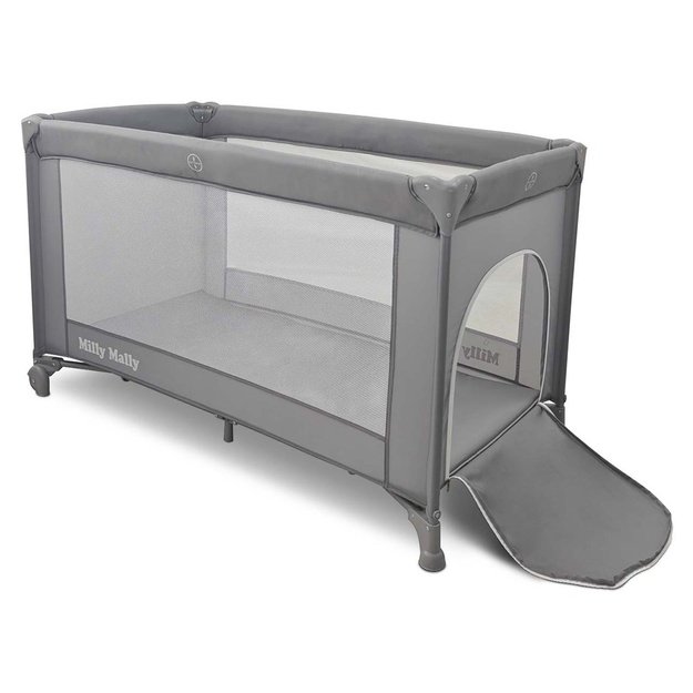 Milly Mally Mirage grey travel cot in a portable bag