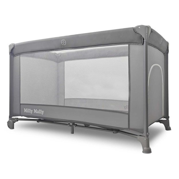 Milly Mally Mirage grey travel cot in a portable bag