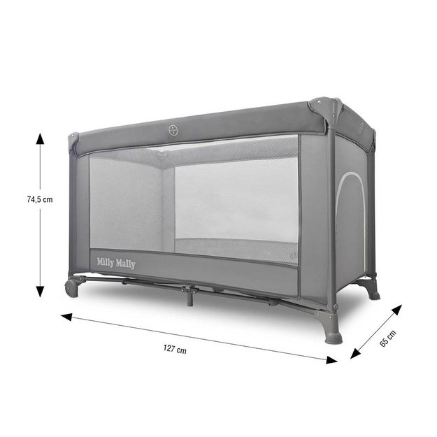 Milly Mally Mirage grey travel cot in a portable bag