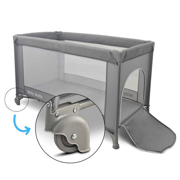 Milly Mally Mirage grey travel cot in a portable bag