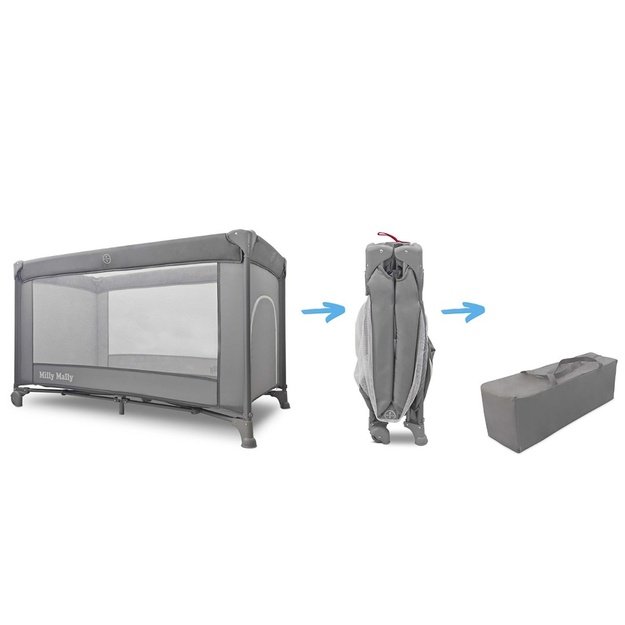 Milly Mally Mirage grey travel cot in a portable bag