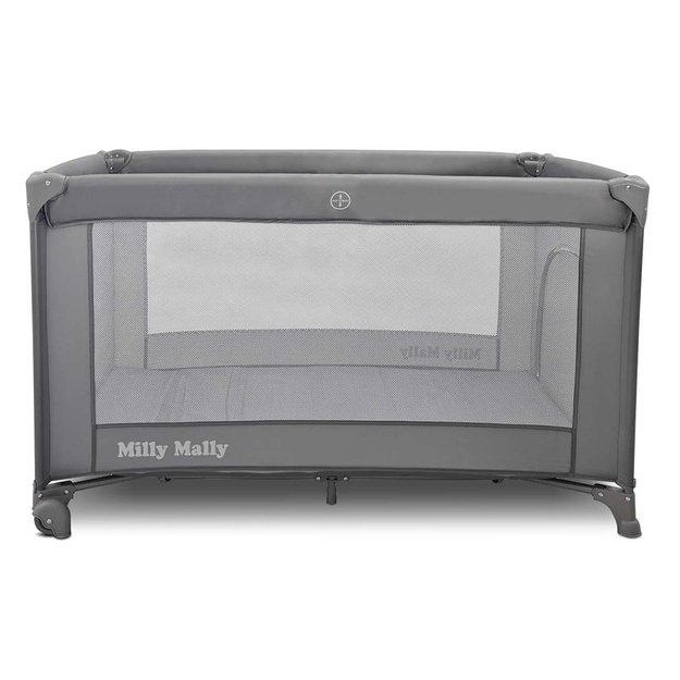 Milly Mally Mirage grey travel cot in a portable bag