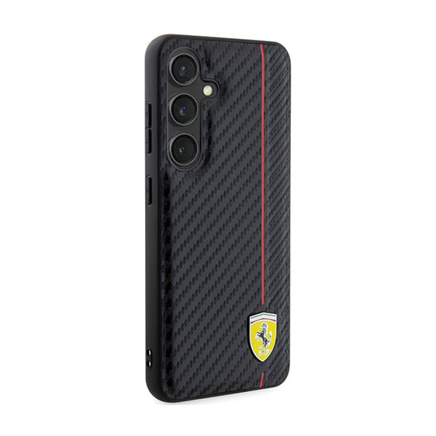 Ferrari Carbon Printed Line – dėklas, skirtas Samsung Galaxy S24 (juodas)