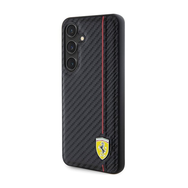 Ferrari Carbon Printed Line – dėklas, skirtas Samsung Galaxy S24 (juodas)