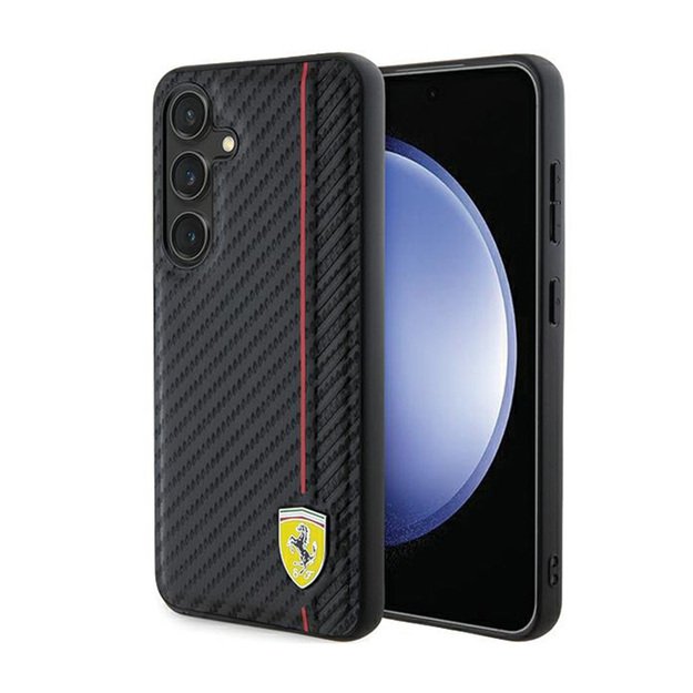 Ferrari Carbon Printed Line – dėklas, skirtas Samsung Galaxy S24 (juodas)