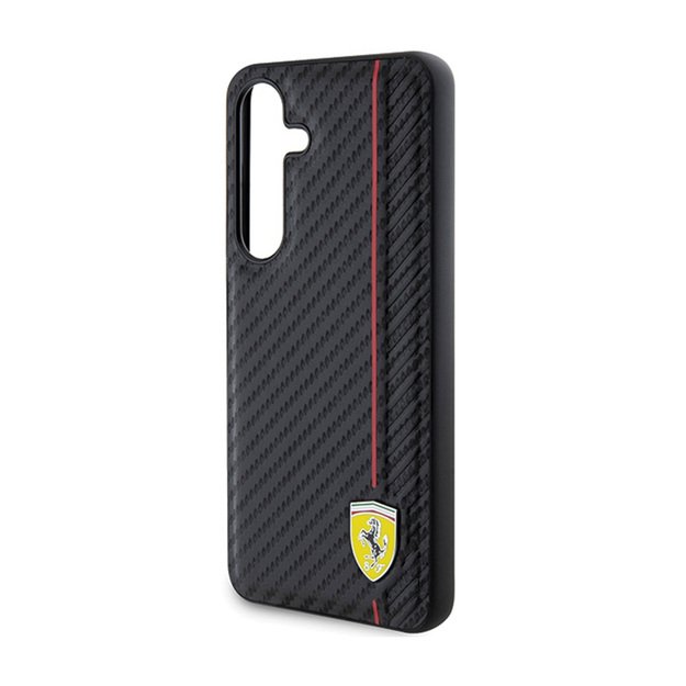 Ferrari Carbon Printed Line – dėklas, skirtas Samsung Galaxy S24 (juodas)