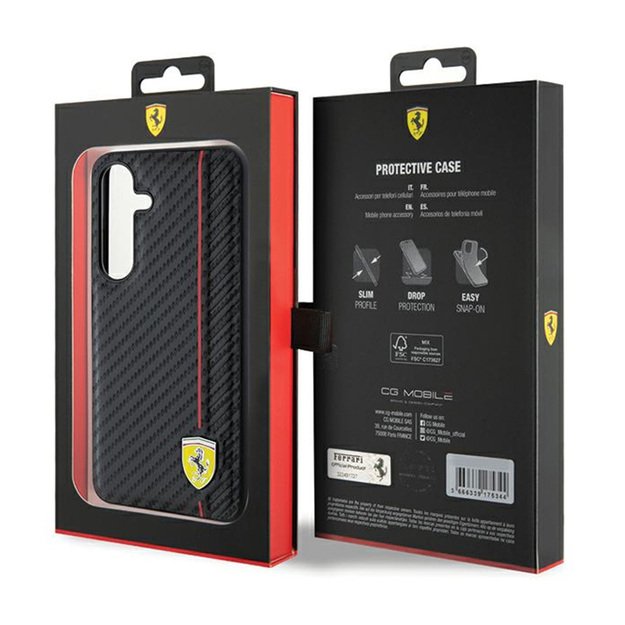 Ferrari Carbon Printed Line – dėklas, skirtas Samsung Galaxy S24 (juodas)