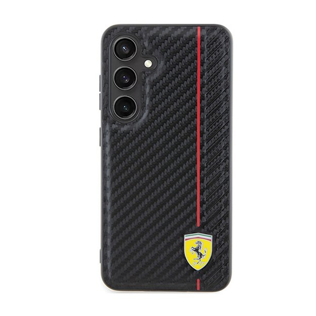 Ferrari Carbon Printed Line – dėklas, skirtas Samsung Galaxy S24 (juodas)