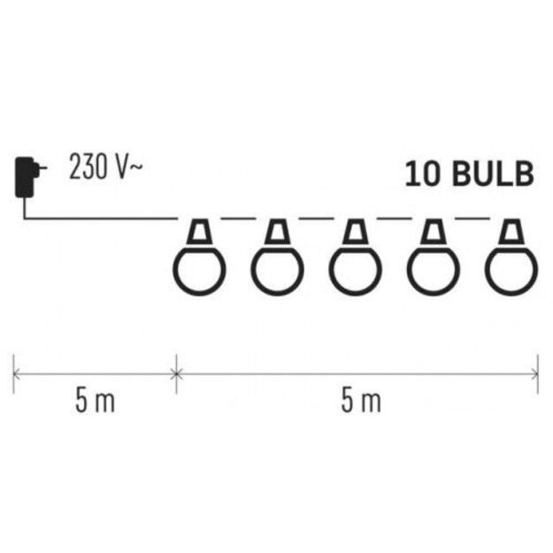 Led girlianda iš 10 vnt didelių burbulų, spalvotos, skaidrios, 2.25W, IP44, EMOS