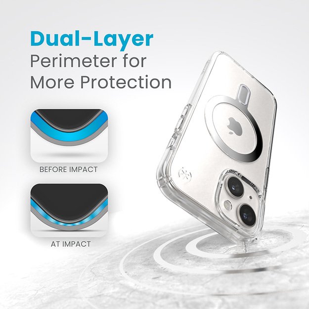 Speck Presidio Perfect-Clear ClickLock & Magsafe – „iPhone 15“ / „iPhone 14“ / „iPhone 13“ dėklas (skaidrus / chromo apdaila / ramus sidabras) 2