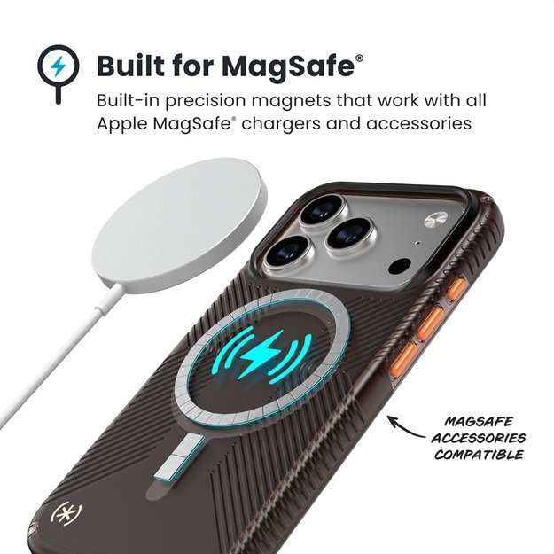 „Speck Presidio Lux Grip MagSafe“ dėklas, skirtas „iPhone 17 Pro“ (prabangaus atspalvio matinis / oranžinis) 16