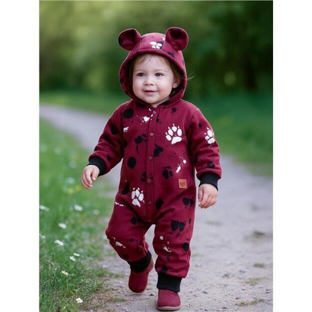 Kūdikių medvilninis kombinezonas su gobtuvu ir ausytėmis New Baby paw tamsiai rožinis, dydis 68 (4-6m), 68 (4-6m)