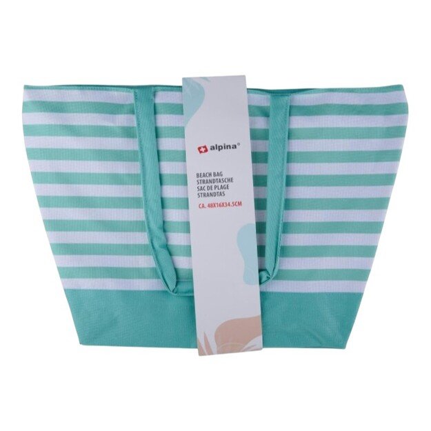 Alpina - dryžuotas paplūdimio krepšys 49,3x16x34 cm (turkio / baltas)
